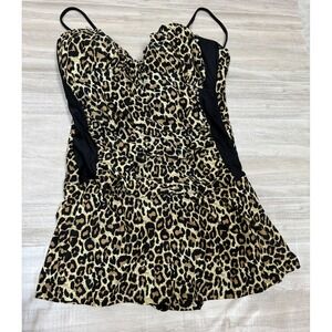 Tropical Escape Womens Leopard Print Swim Dress One Piece size 16